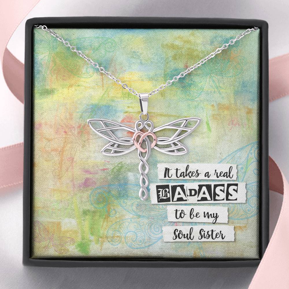 Soul Sister Dragonfly Pendant • Badass Message Card Jewelry ShineOn Fulfillment Standard Box 