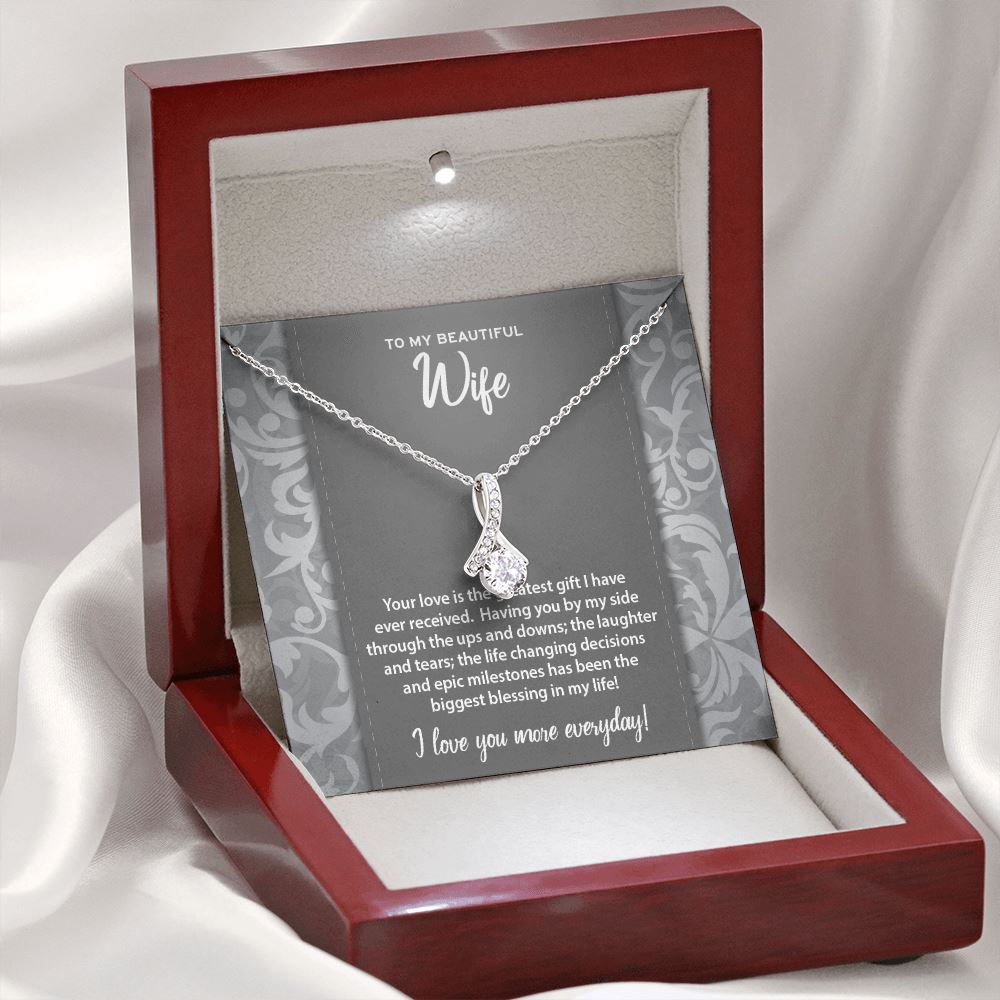 You Are My Greatest Gift • To My Wife Ribbon Pendant Jewelry ShineOn Fulfillment Mahogany Style Luxury Box (w/LED) 