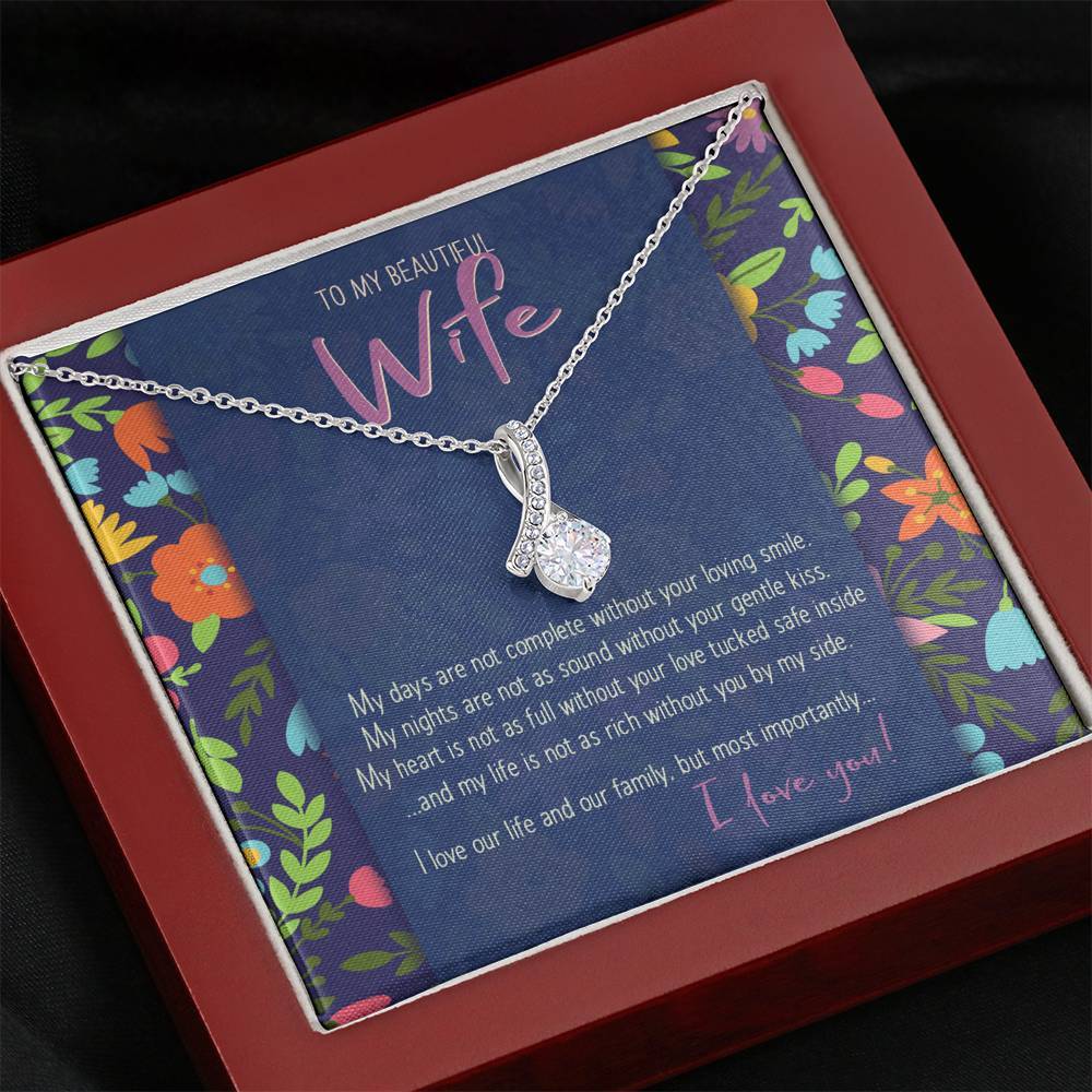 CZ Ribbon Pendant • To My Beautiful Wife Message Card Jewelry ShineOn Fulfillment Mahogany Style Luxury Box 