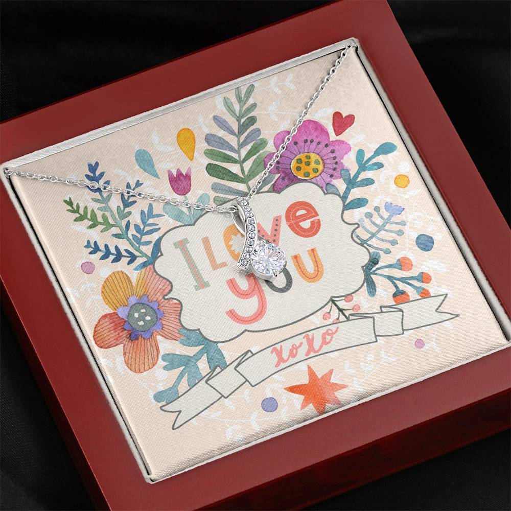 Ribbon Pendant with I Love You Art Card Jewelry ShineOn Fulfillment Mahogany Style Luxury Box 