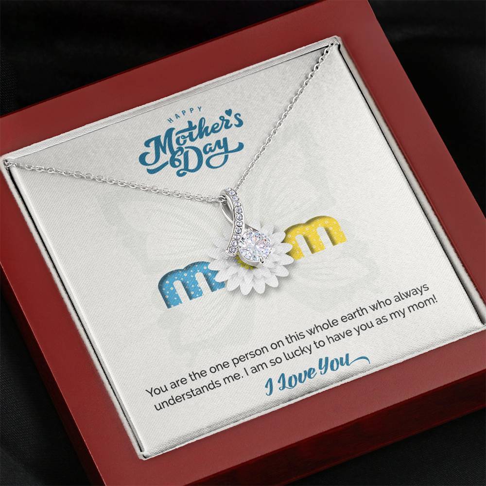 CZ Ribbon Pendant • Mother's Day I Love You Message Jewelry ShineOn Fulfillment Mahogany Style Luxury Box 