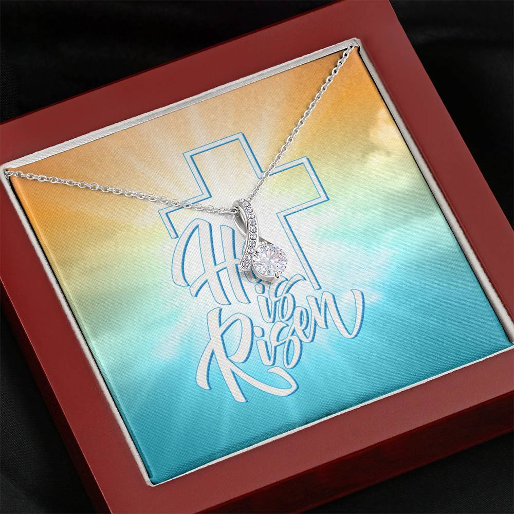 Easter Necklace Ribbon Pendant • He Is Risen Framable Art Card Jewelry ShineOn Fulfillment Mahogany Style Luxury Box 