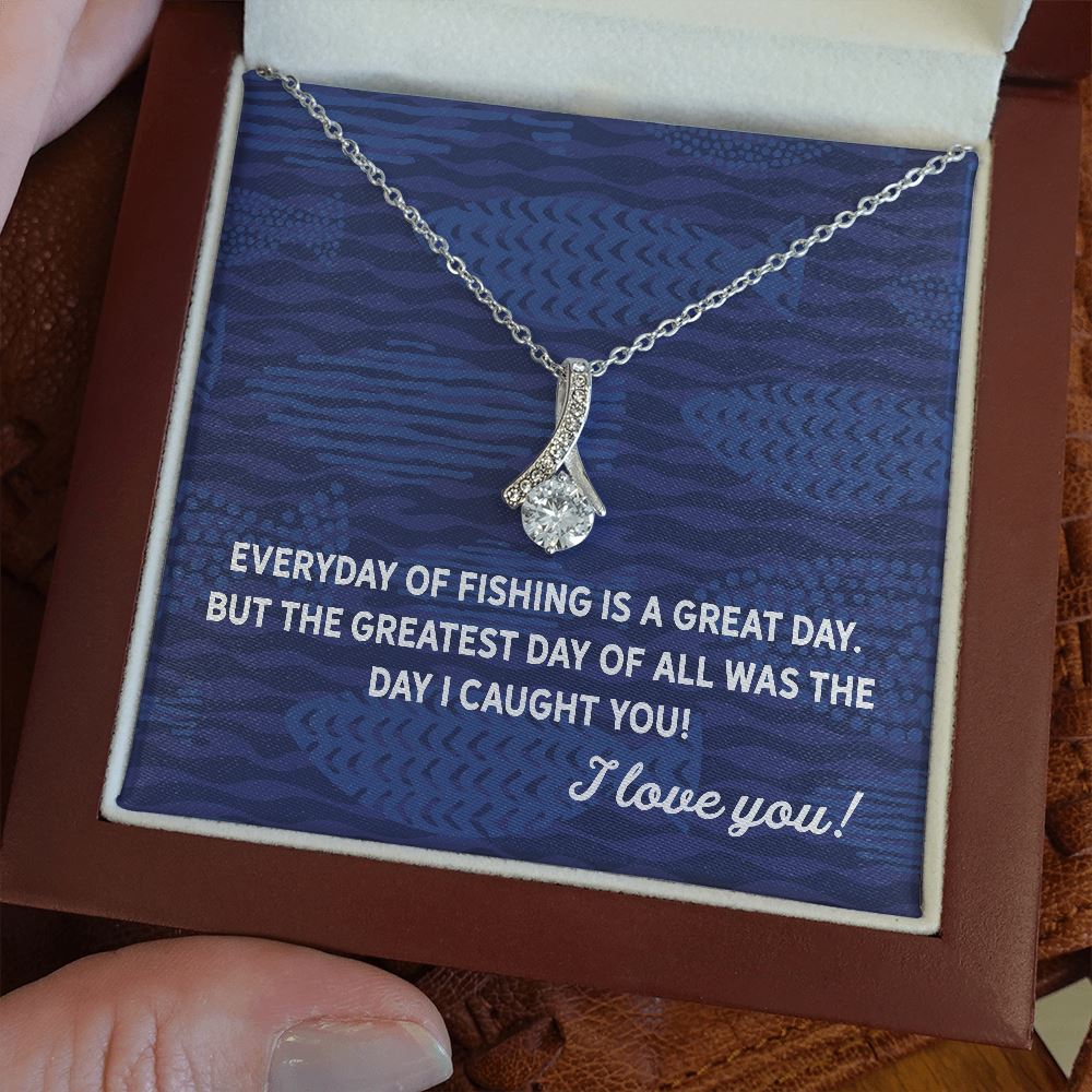 The Best Day Fishing • Ribbon Pendant Jewelry ShineOn Fulfillment Mahogany Style Luxury Box (w/LED) 