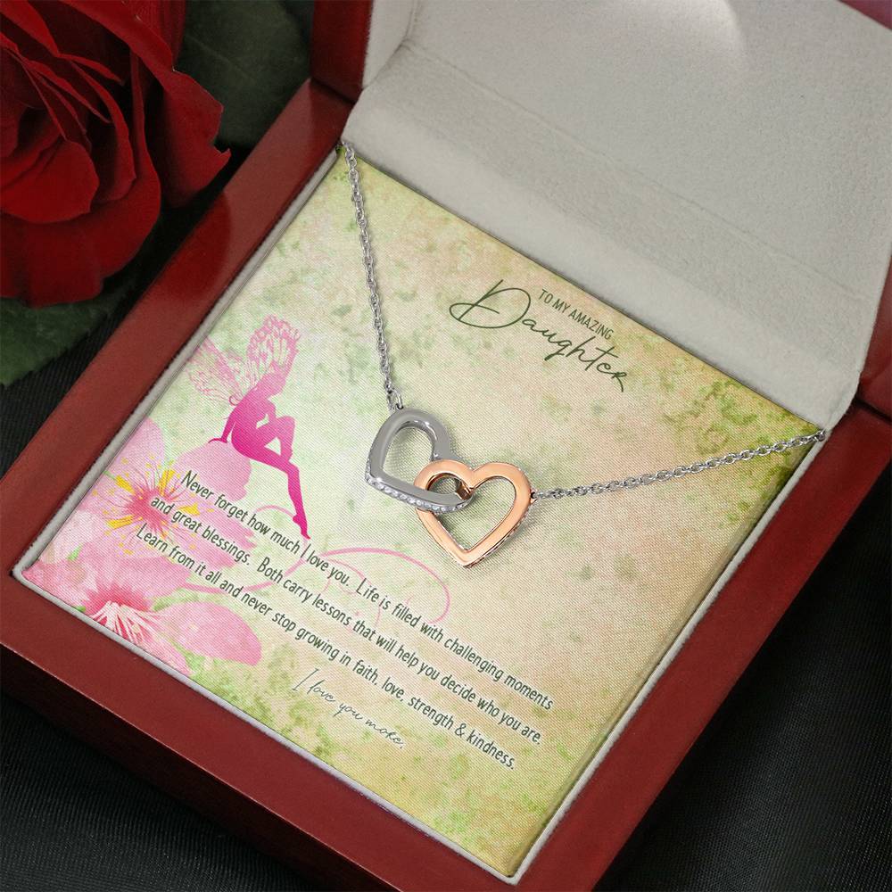 Double Heart Pendant • Custom Message Card To Daughter, Love Jewelry ShineOn Fulfillment Mahogany Style Luxury Box 