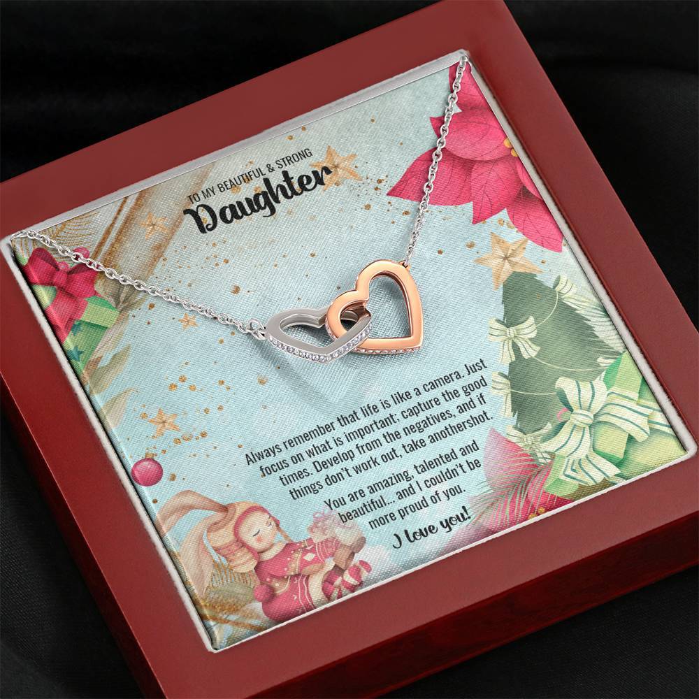 Interlocking Hearts Necklace • Christmas Message To My Daughter Jewelry ShineOn Fulfillment Mahogany Style Luxury Box 