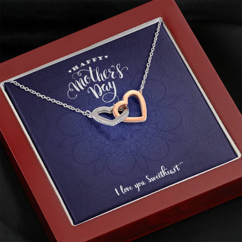 Interlocking Hearts Mother's Day Pendant • Happy Mother's Day Message Card Jewelry ShineOn Fulfillment Mahogany Style Luxury Box 