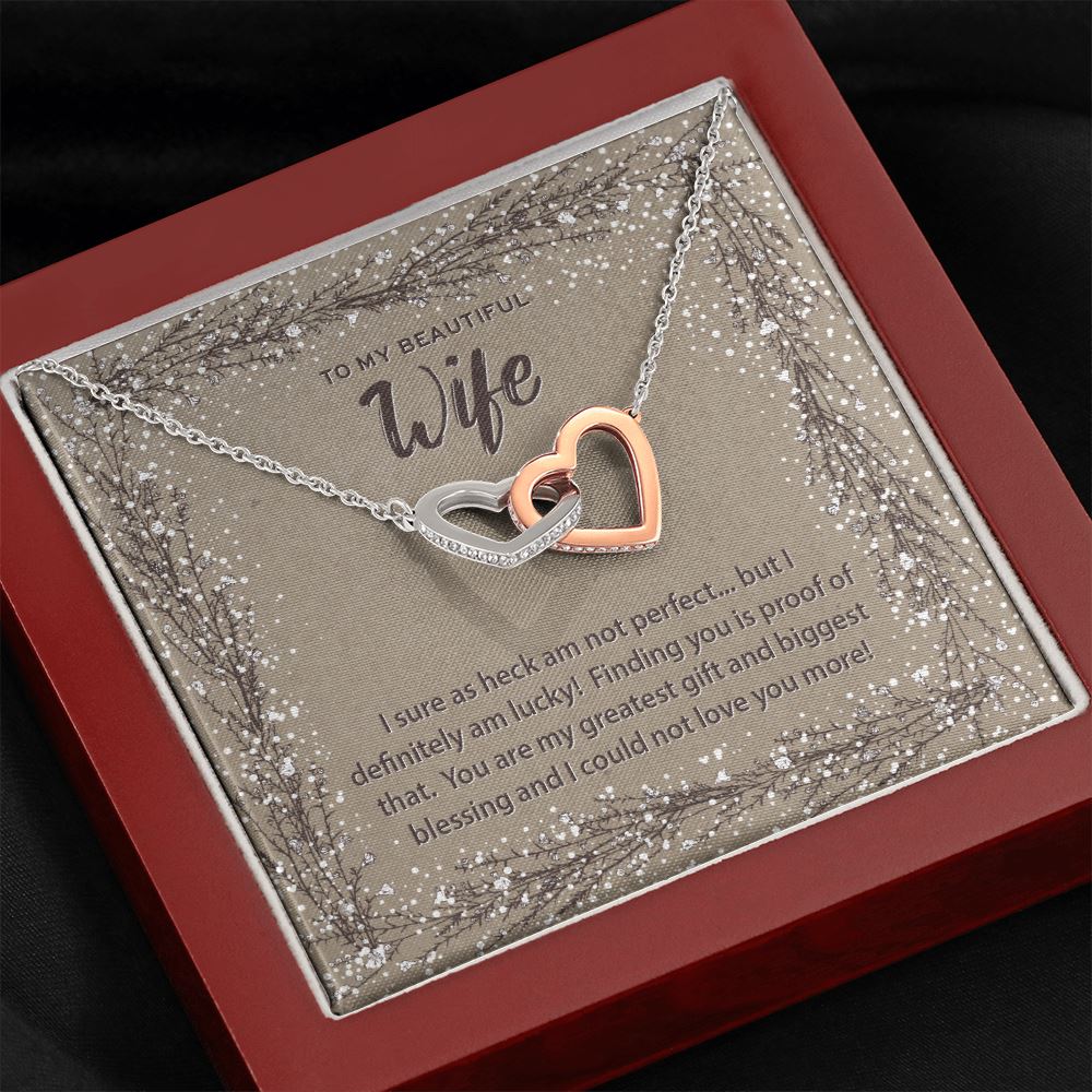 To My Wife Message • Interlocking Hearts Pendant Jewelry ShineOn Fulfillment Mahogany Style Luxury Box (w/LED) 