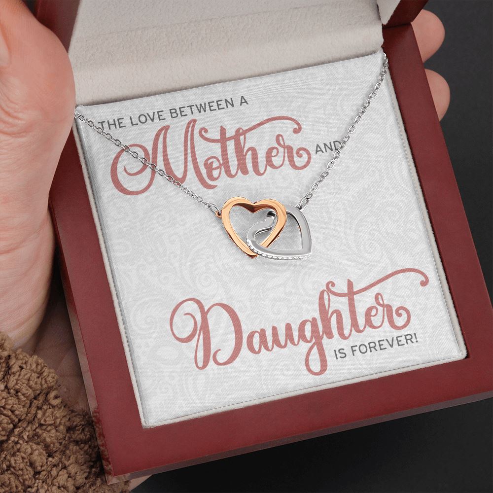 Mother Daughter Love • Interlocking Hearts Pendant Jewelry ShineOn Fulfillment Mahogany Style Luxury Box (w/LED) 