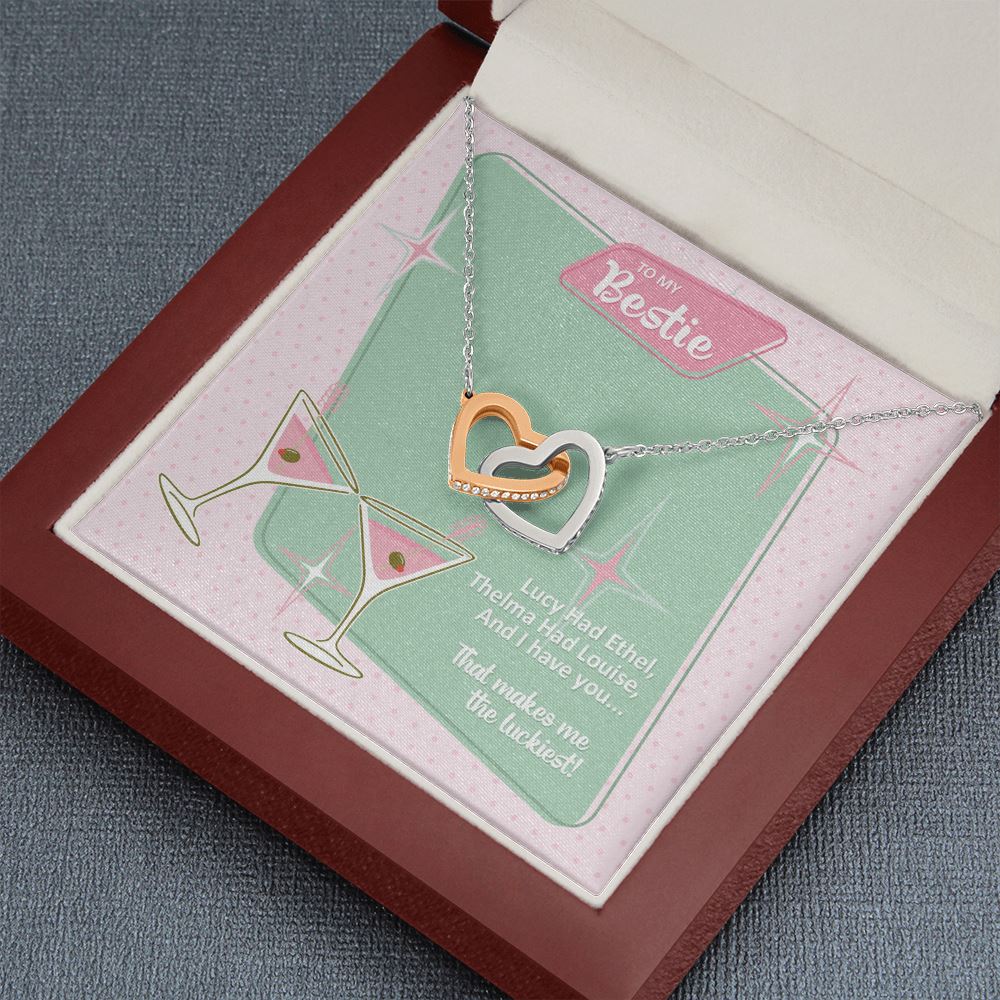 To My Bestie • Lucy and Ethel Interlocking Hearts Necklace Jewelry ShineOn Fulfillment Mahogany Style Luxury Box 