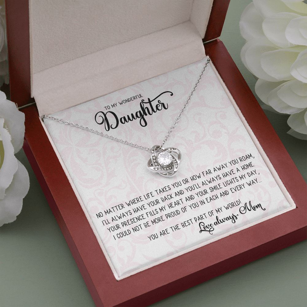 To My Daughter From Mother • Love Knot Necklace Jewelry ShineOn Fulfillment Mahogany Style Luxury Box (w/LED) 
