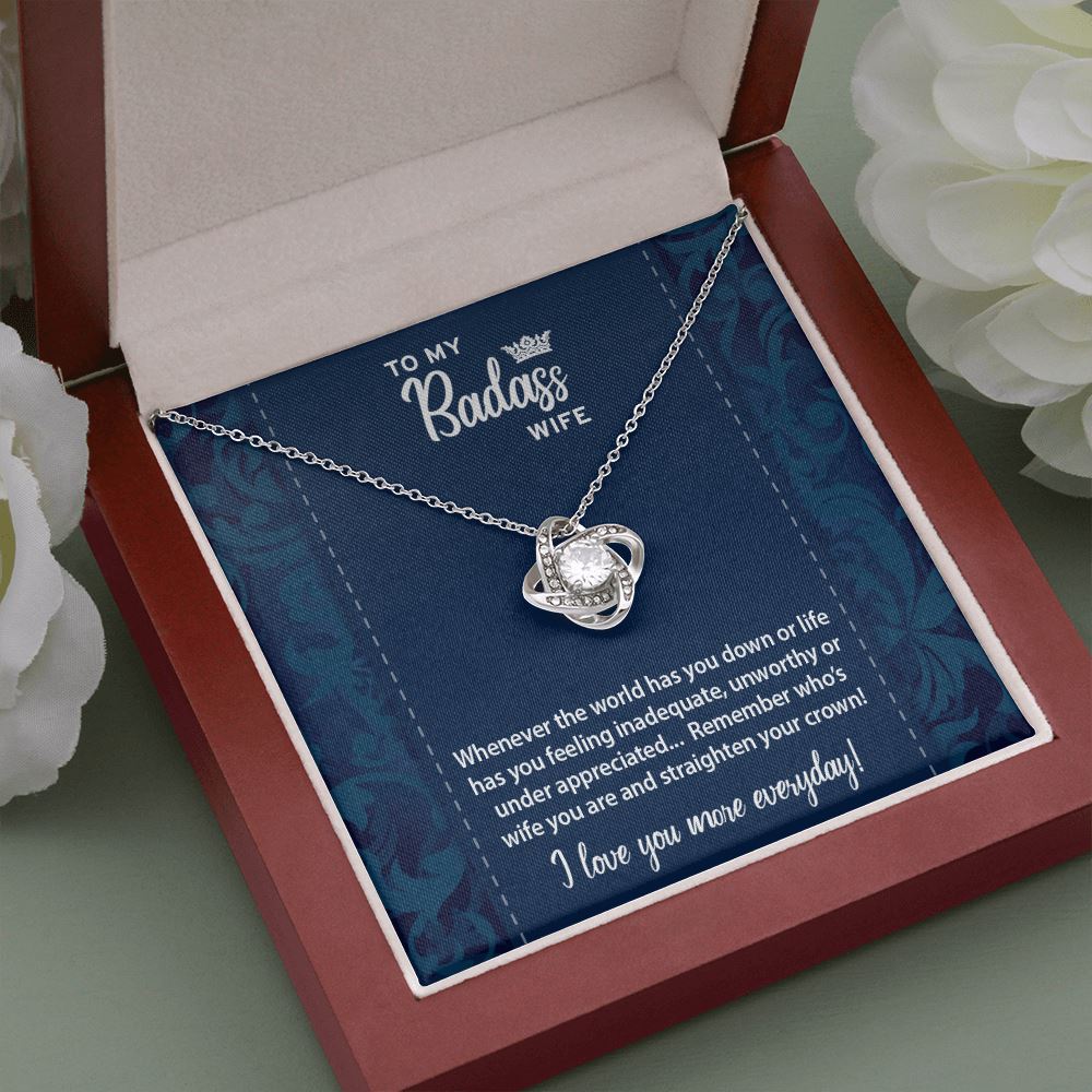 To My Badass Wife • Love Knot Necklace Jewelry ShineOn Fulfillment Mahogany Style Luxury Box (w/LED) 