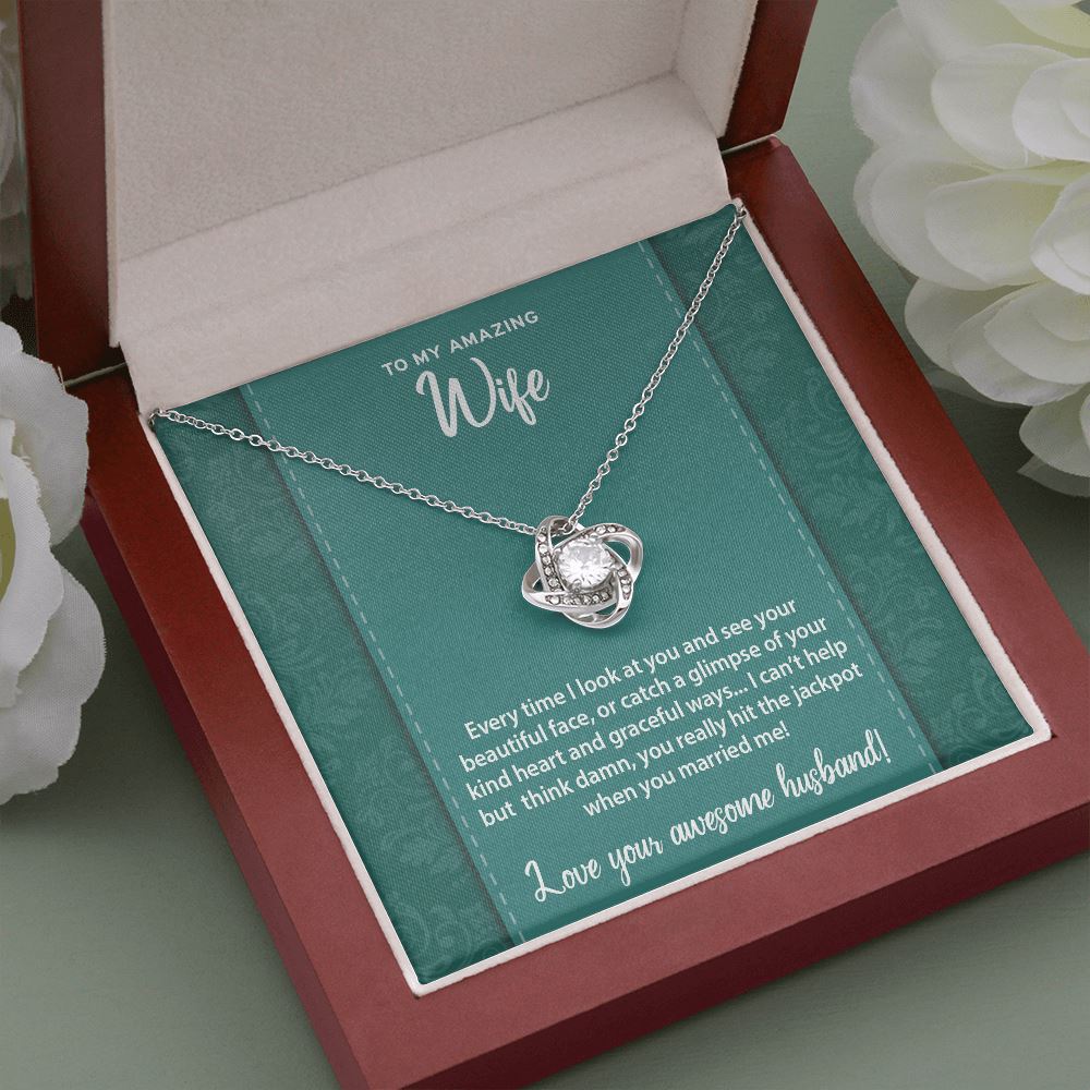 Funny Message To My Wife • Love Knot Necklace Jewelry ShineOn Fulfillment Mahogany Style Luxury Box (w/LED) 