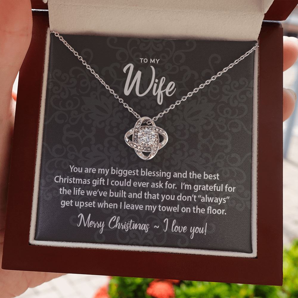 Humorous Christmas Message to my Wife • Love Knot Jewelry ShineOn Fulfillment Mahogany Style Luxury Box (w/LED) 