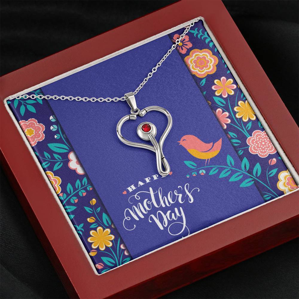 Stethoscope Pendant for Nurses • Mother's Day Message Card Jewelry ShineOn Fulfillment Mahogany Style Luxury Box 