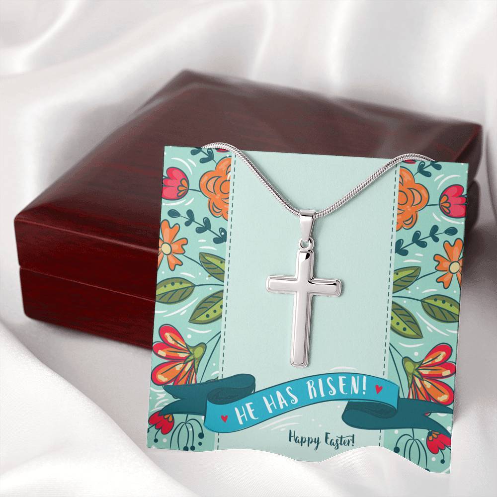Easter Cross Pendant • He Has Risen Happy Easter Message Card Jewelry ShineOn Fulfillment 