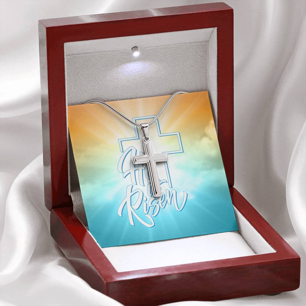 Easter Cross Necklace • Framable He Is Risen Art Card Jewelry ShineOn Fulfillment 