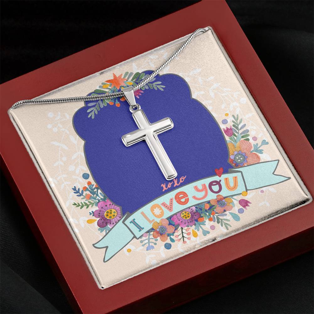 Cross Necklace • I Love You Message Card Jewelry ShineOn Fulfillment Mahogany Style Luxury Box 