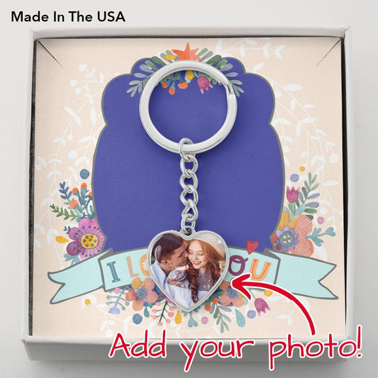 Customizable Key Ring with I Love You Message Card • Add Your Own Photo Jewelry ShineOn Fulfillment Silver Keychain No 