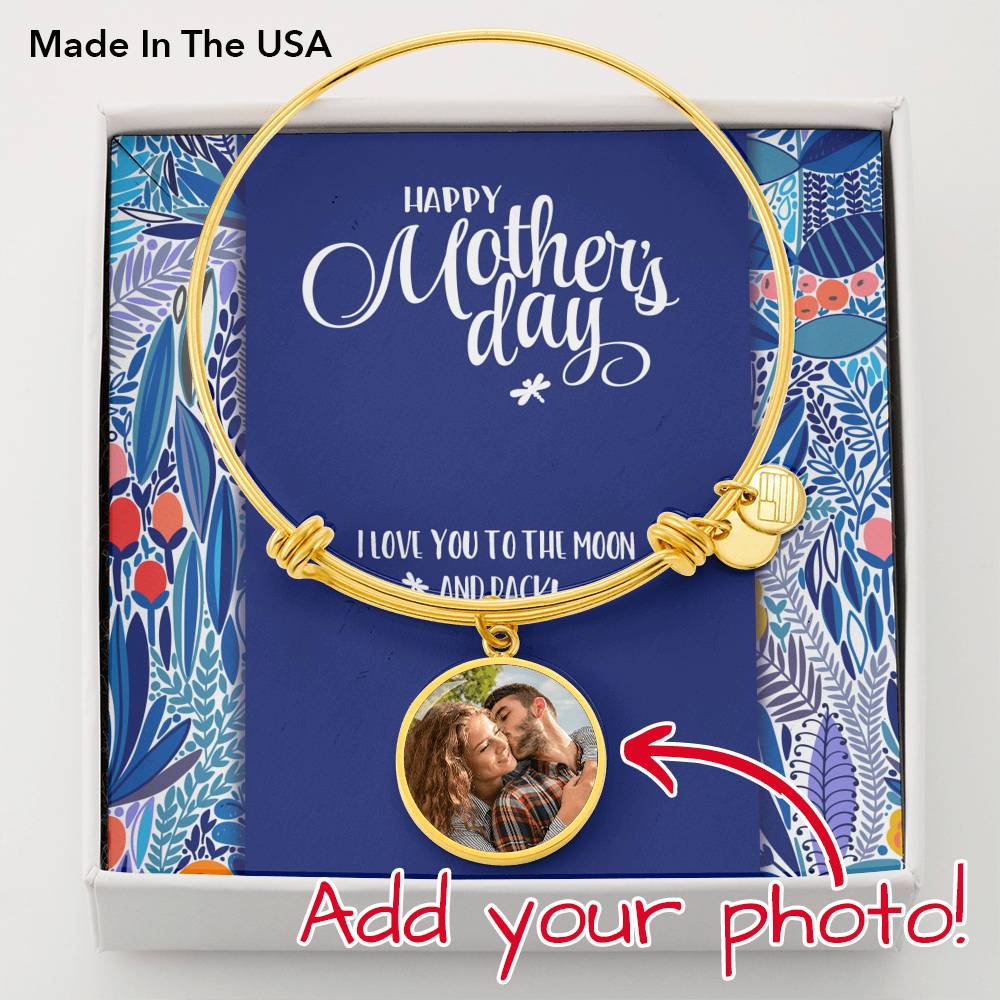 Mother's Day Bangle Charm Bracelet • Customize with Photo Jewelry ShineOn Fulfillment Gold Color Bangle No 