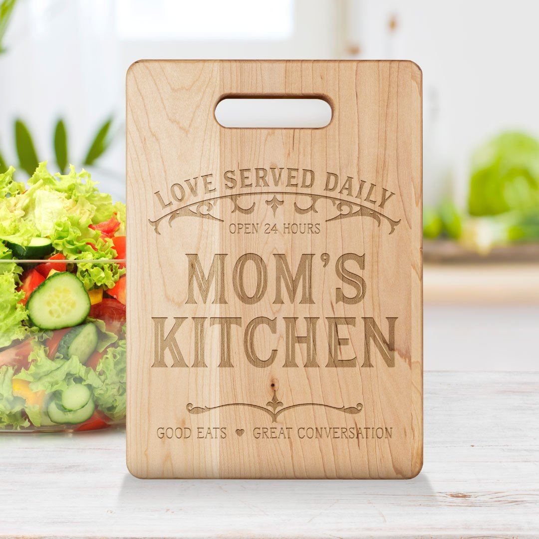 Mom's Kitchen • Love Served Daily Maple Cutting Board Salmon Olive Small 9" x 6" 