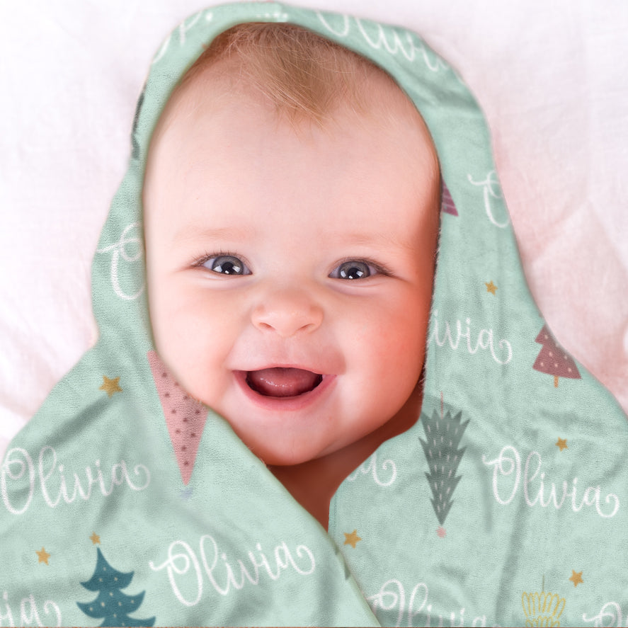 Customizeable Boho Christmas Baby Blanket • Minky Fleece Salmon Olive 