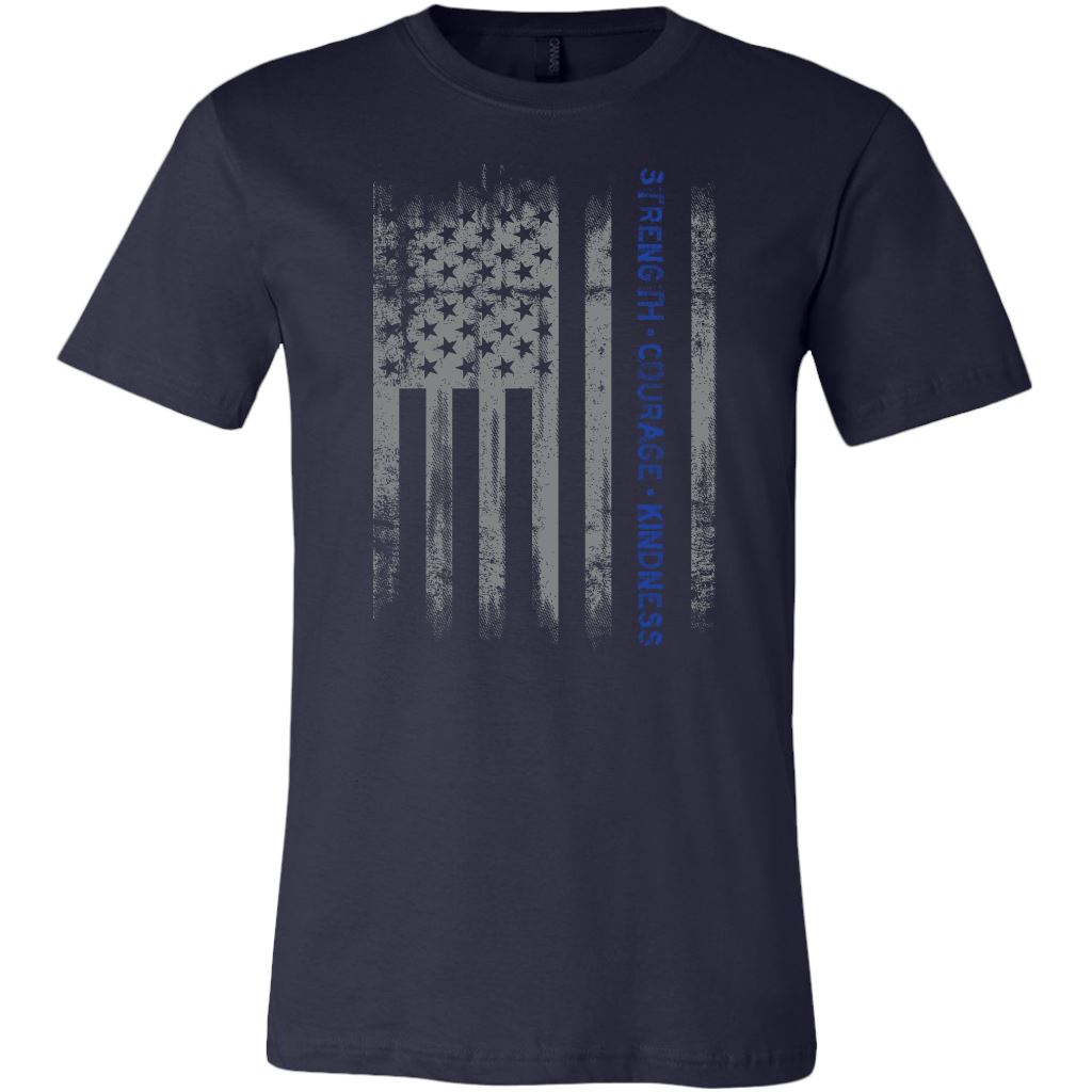 Police Life Thin Blue Line Flag T-Shirt Strength, Courage, Kindness