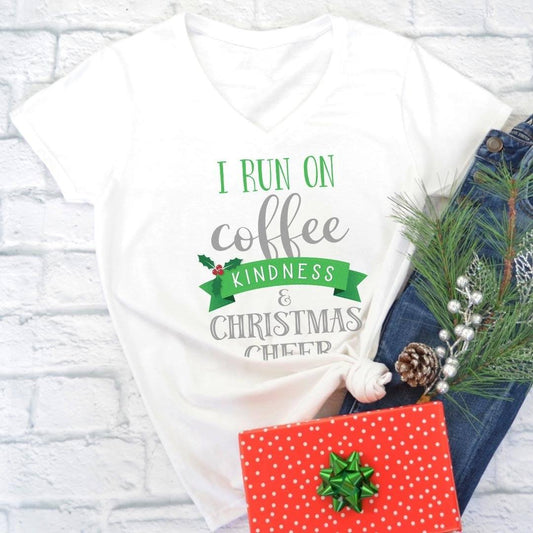 I Run on Coffee, Kindness & Christmas Cheer Women's V-neck Tee