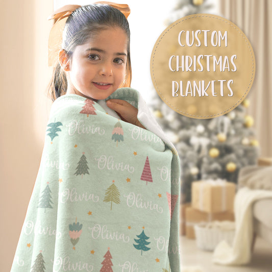 Customizeable Boho Christmas Baby Blanket • Minky Fleece Salmon Olive 