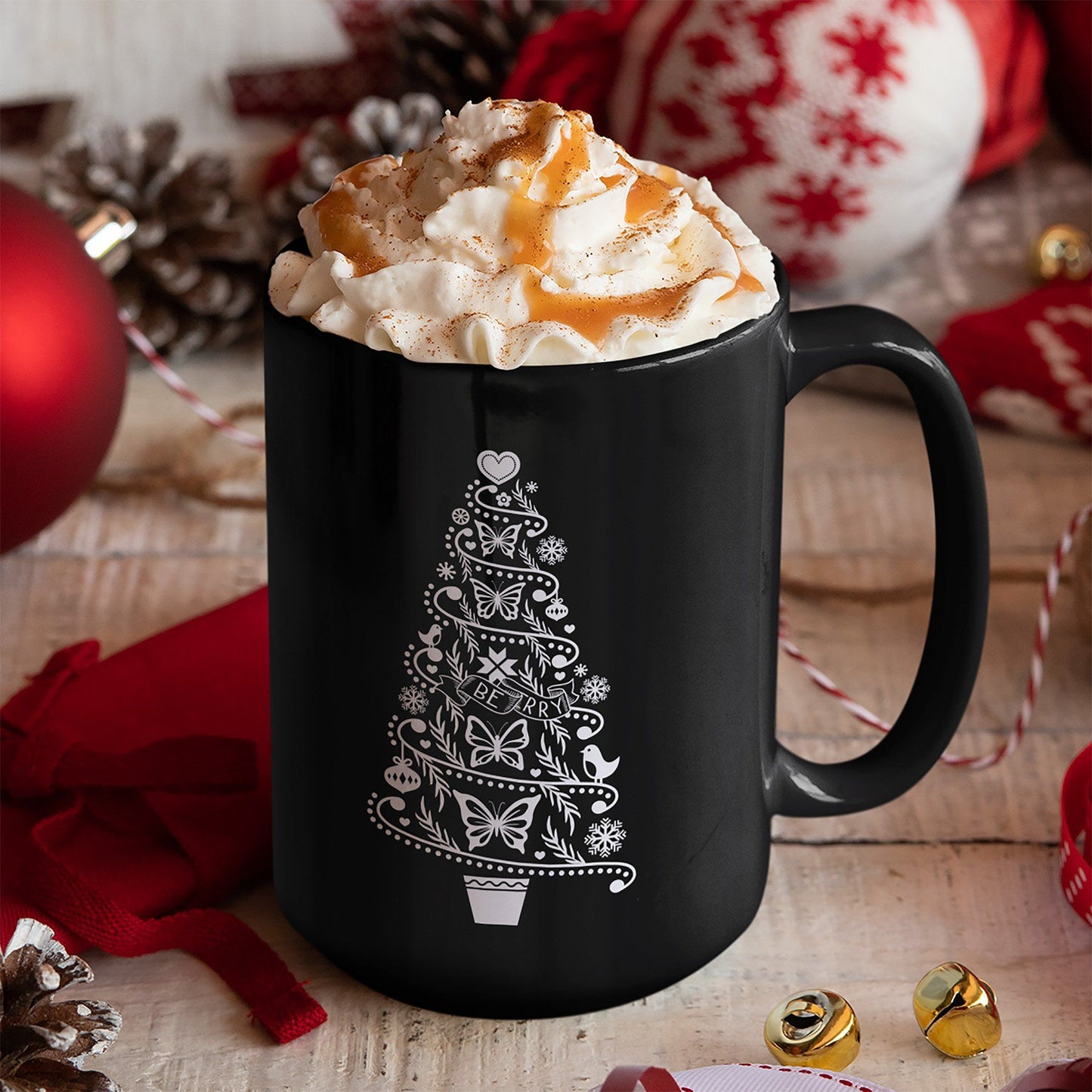 Hygge Christmas Tree Coffee Mug • Cottagecore Cozy Vibes Holiday Mug Drinkware CustomCat 