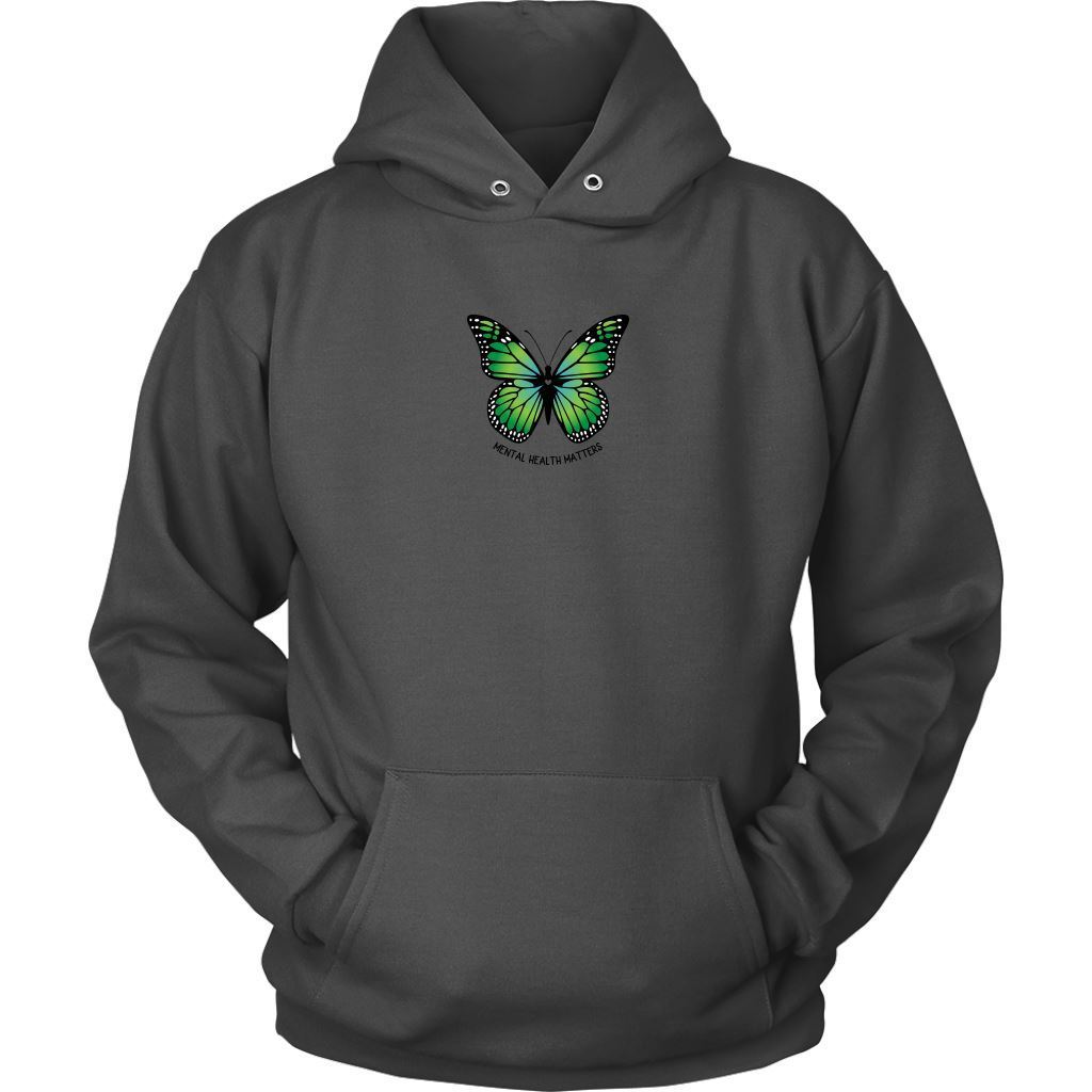 Mental Health Matters Green Butterfuly Sweatshirt T-shirt teelaunch Unisex Hoodie Charcoal S