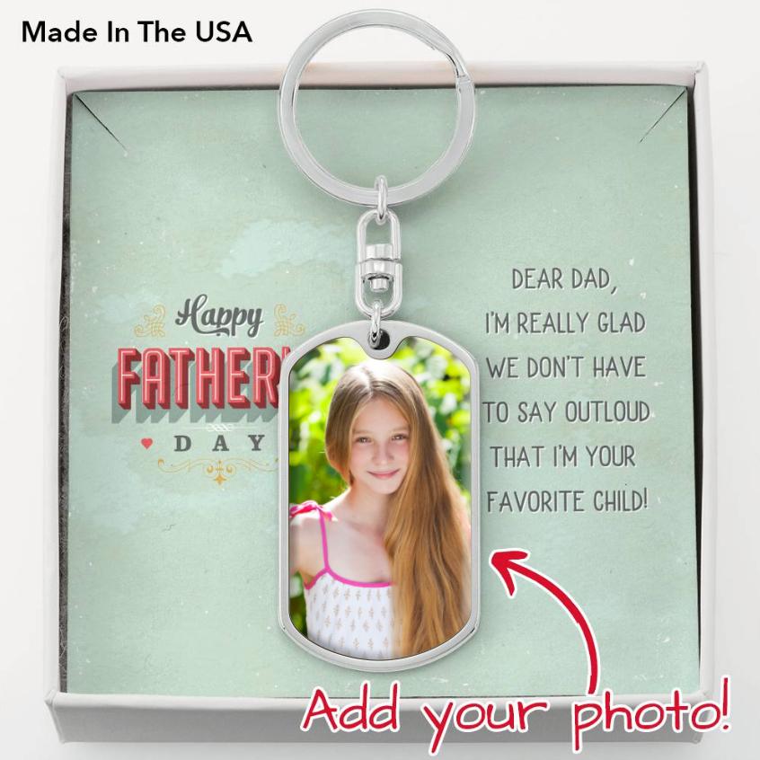 Customizable Father's Day Key Ring • Photo Charm Favorite Child Gift Jewelry ShineOn Fulfillment Dog Tag Keychain (Silver) No 