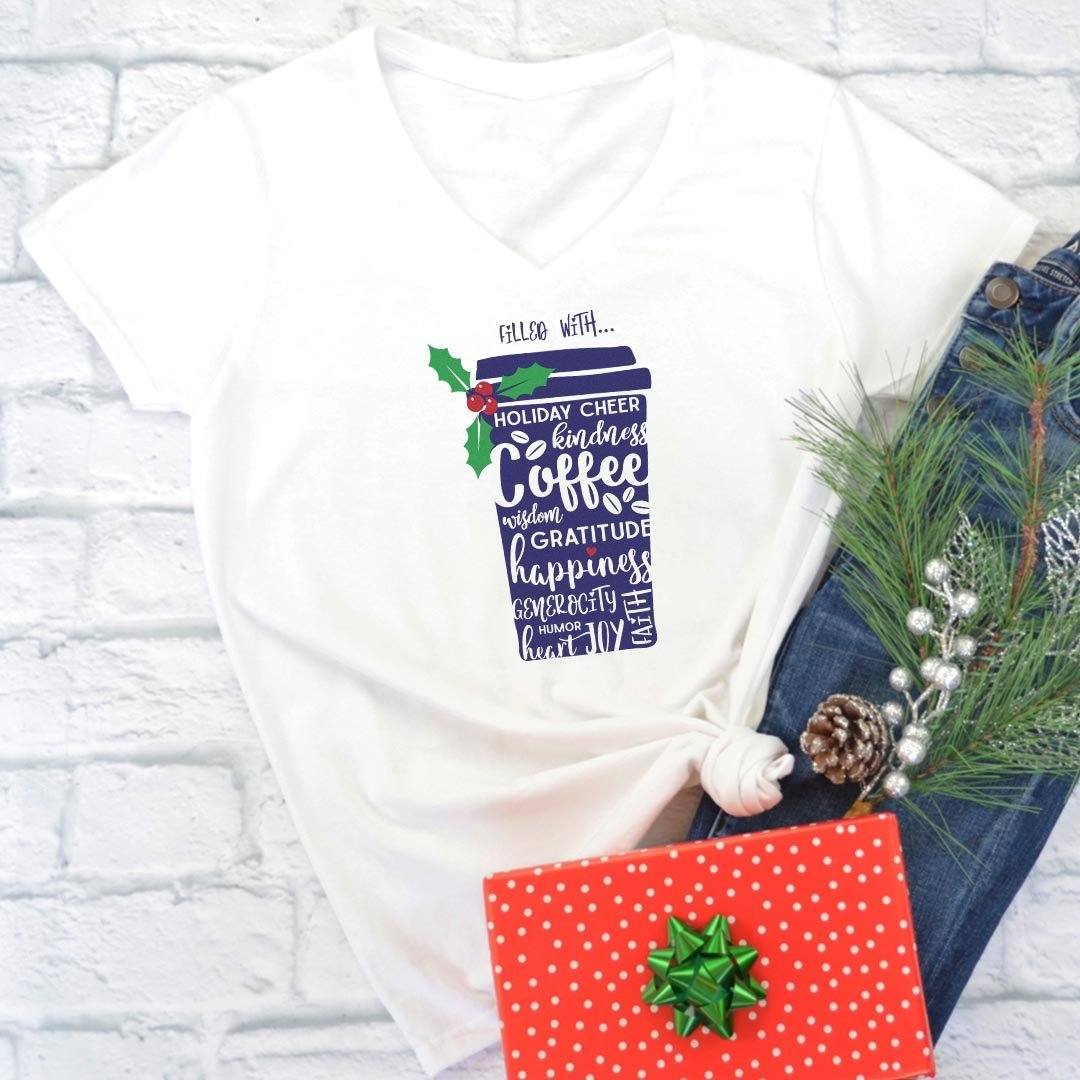 Filled with Coffee & Kindness Christmas Edition Women's V-neck Tee