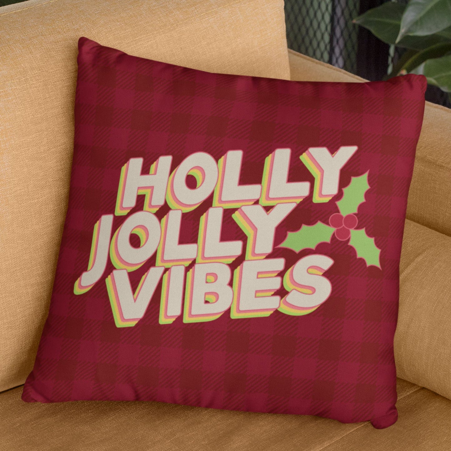 Holly Jolly Vibes Christmas Blanket • Vintage Christmas • Buffalo Plaid Blanket and Pillow Set Home Goods teelaunch 