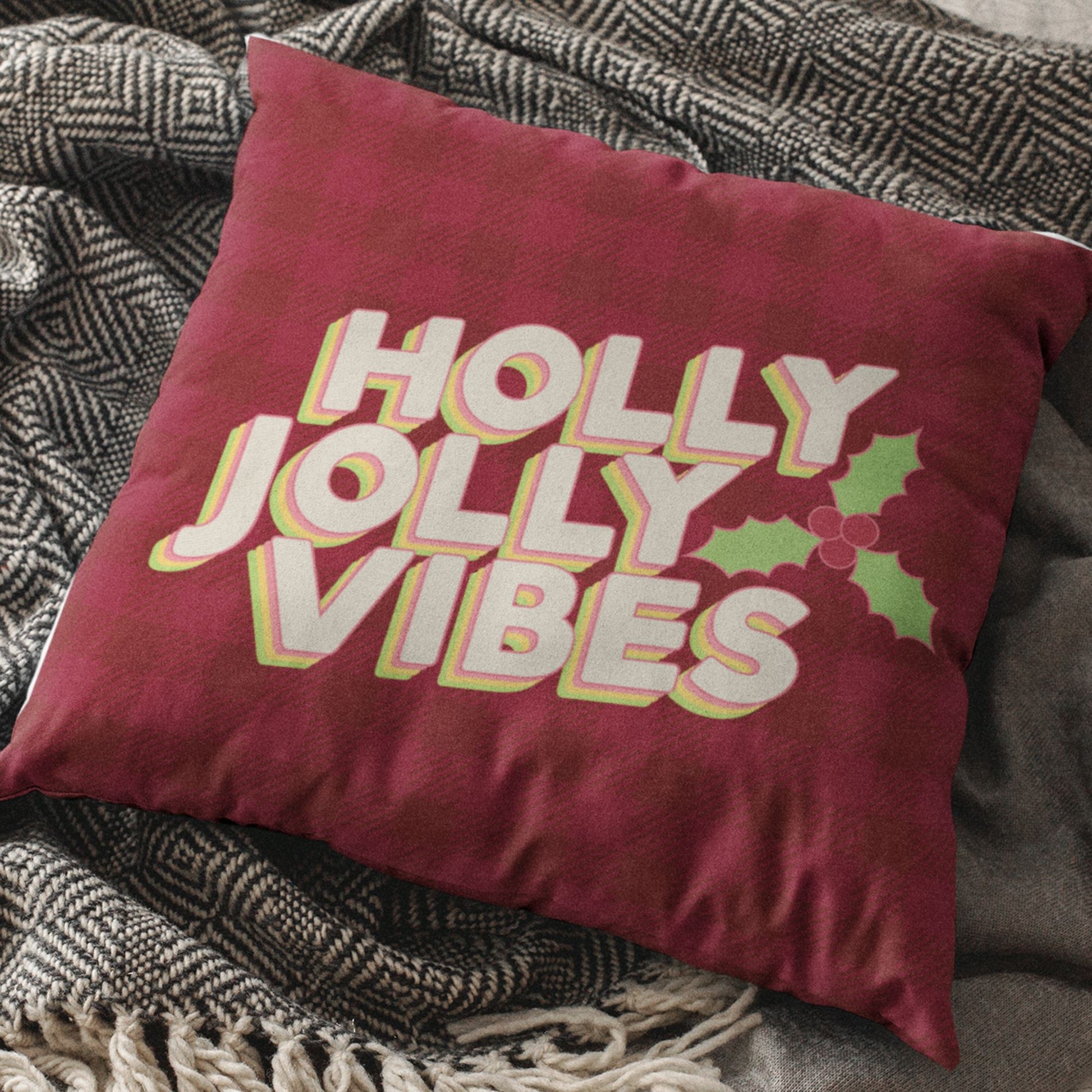 Holly Jolly Vibes Christmas Blanket • Vintage Christmas • Buffalo Plaid Blanket and Pillow Set Home Goods teelaunch 