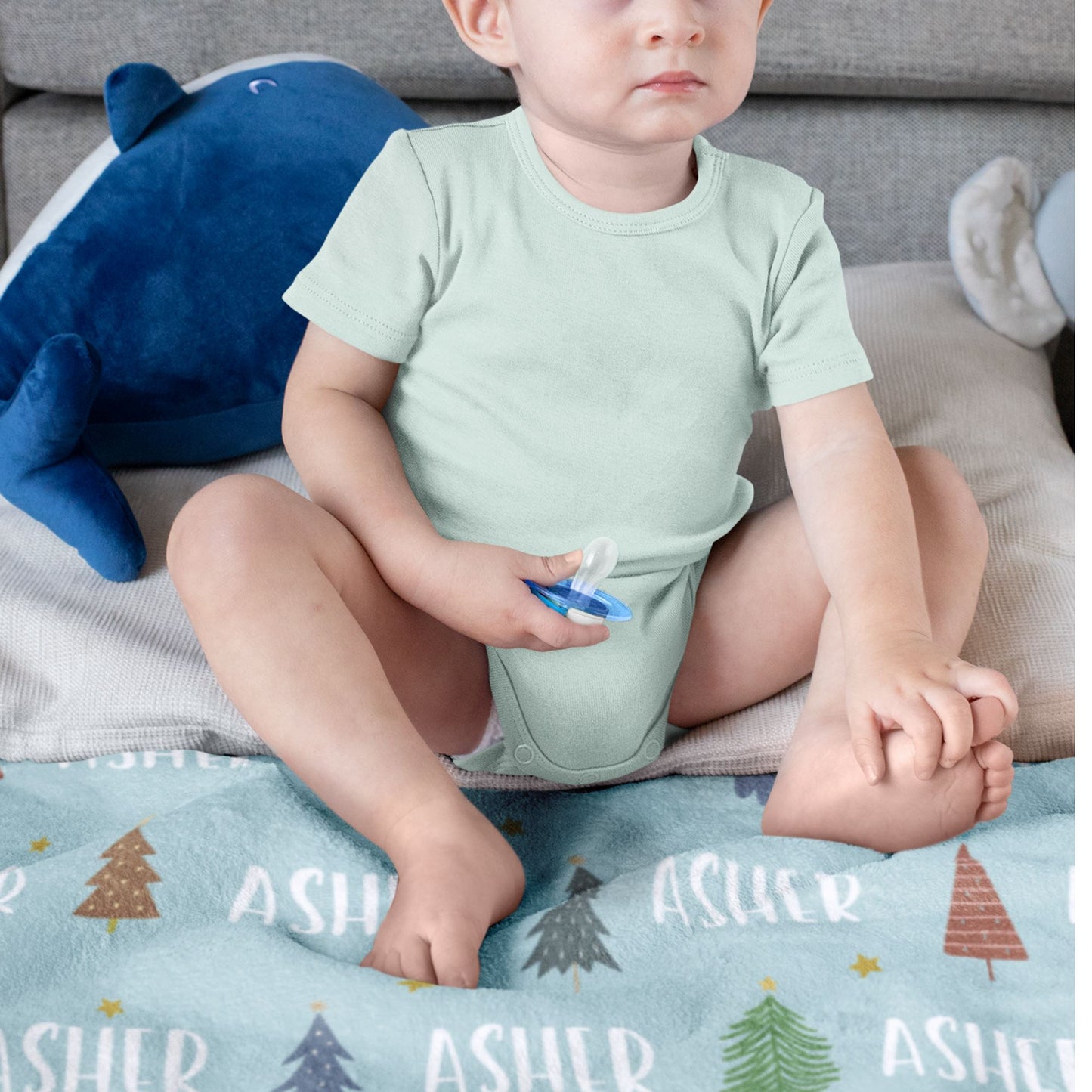 Customizable Boho Christmas Baby Blanket • Minky Fleece Salmon Olive 