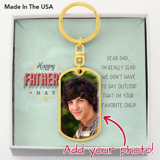 Customizable Father's Day Key Ring • Photo Charm Favorite Child Gift Jewelry ShineOn Fulfillment Dog Tag Keychain (Gold) No 