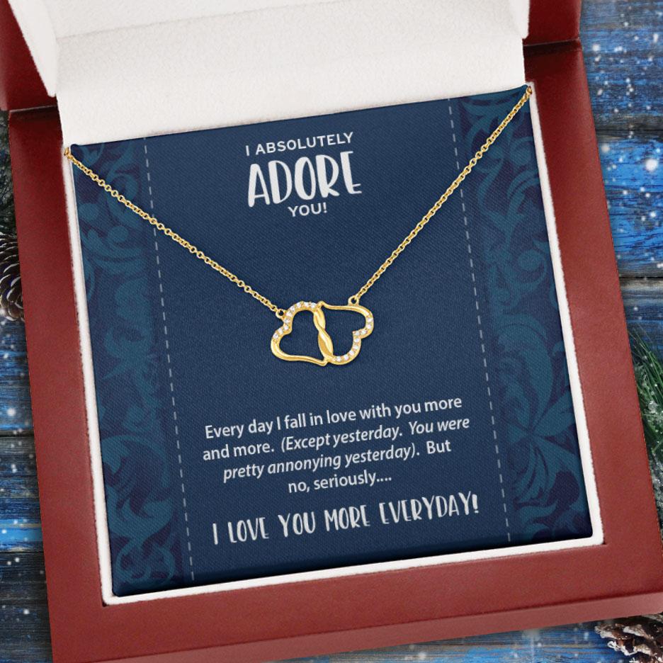 Funny I Adore You Message Card • Diamond Interlocking Hearts Necklace Jewelry ShineOn Fulfillment 