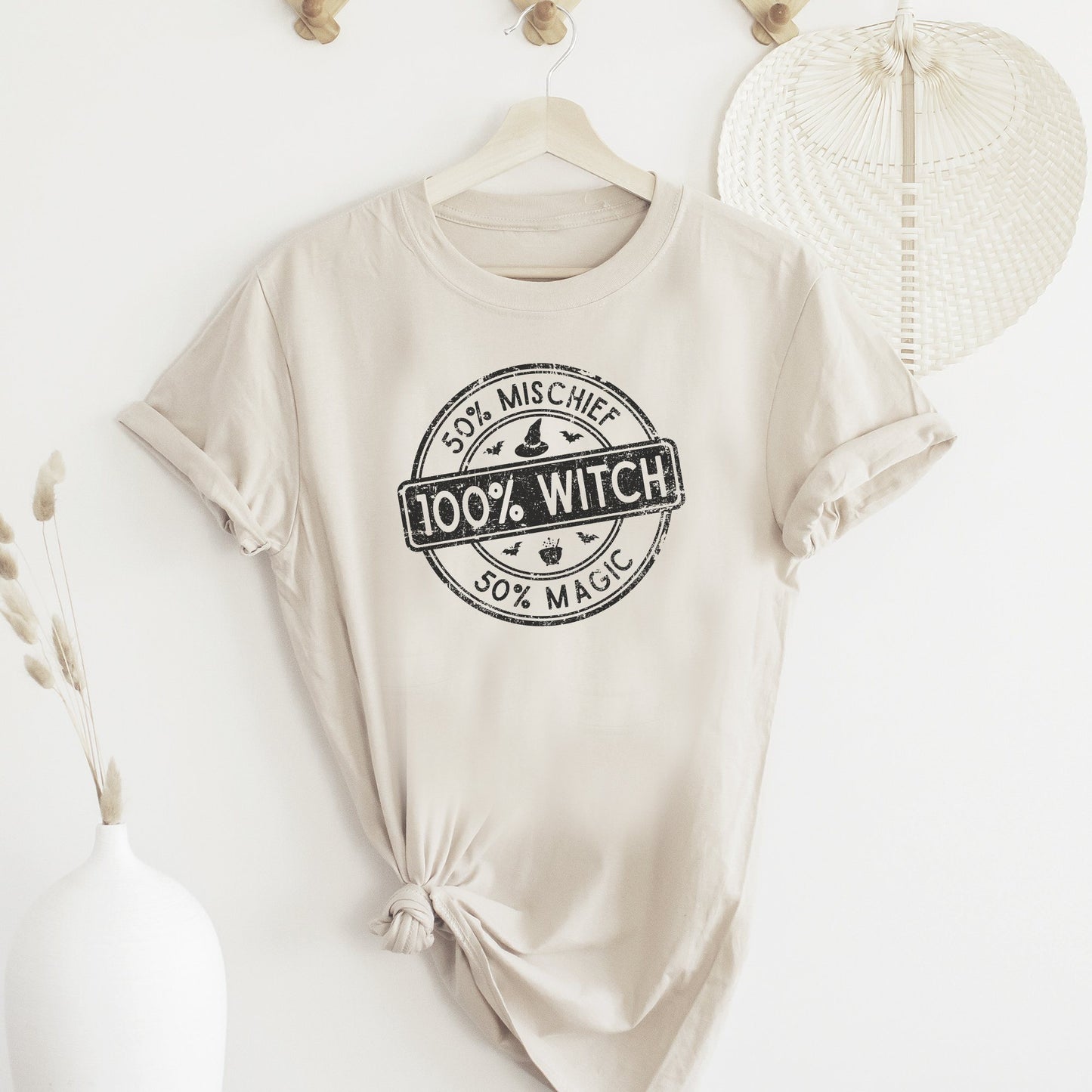 100% Witch Women's Halloween T-shirt T-shirt teelaunch Canvas Mens Shirt Soft Cream S