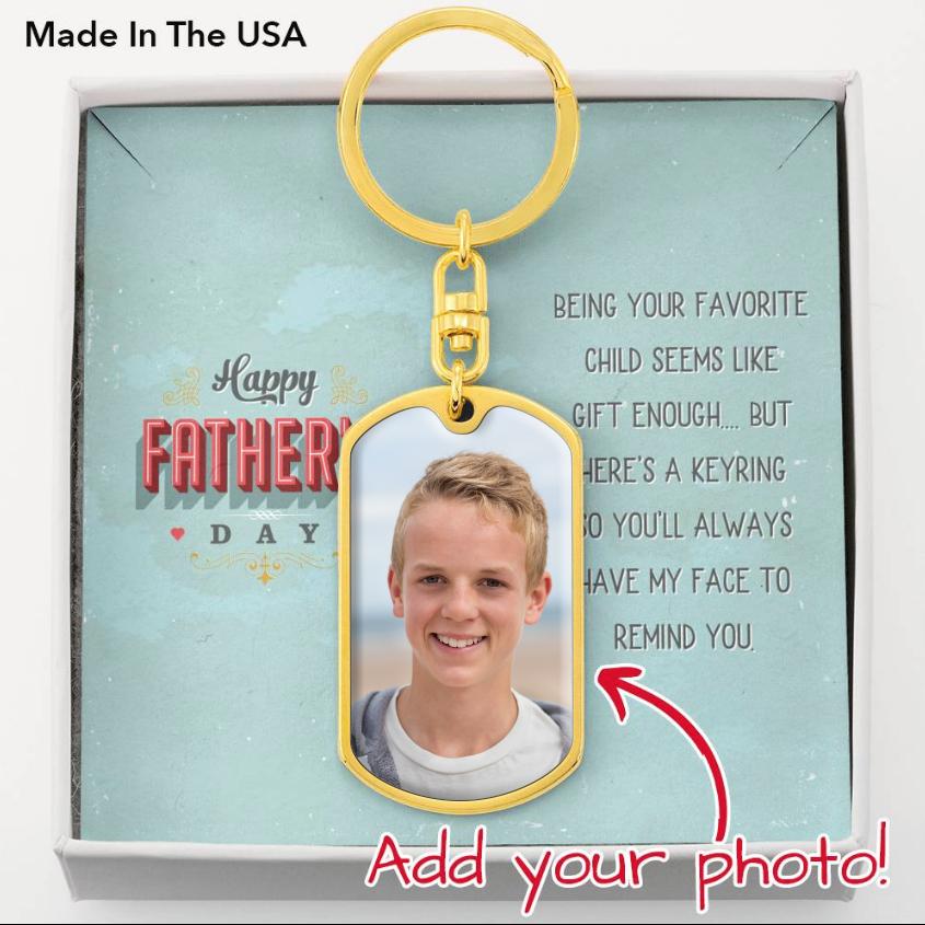 Favorite Child Customizable Photo Charm Key Ring • Humorous Father's Day Gifts Jewelry ShineOn Fulfillment Dog Tag Keychain (Gold) No 