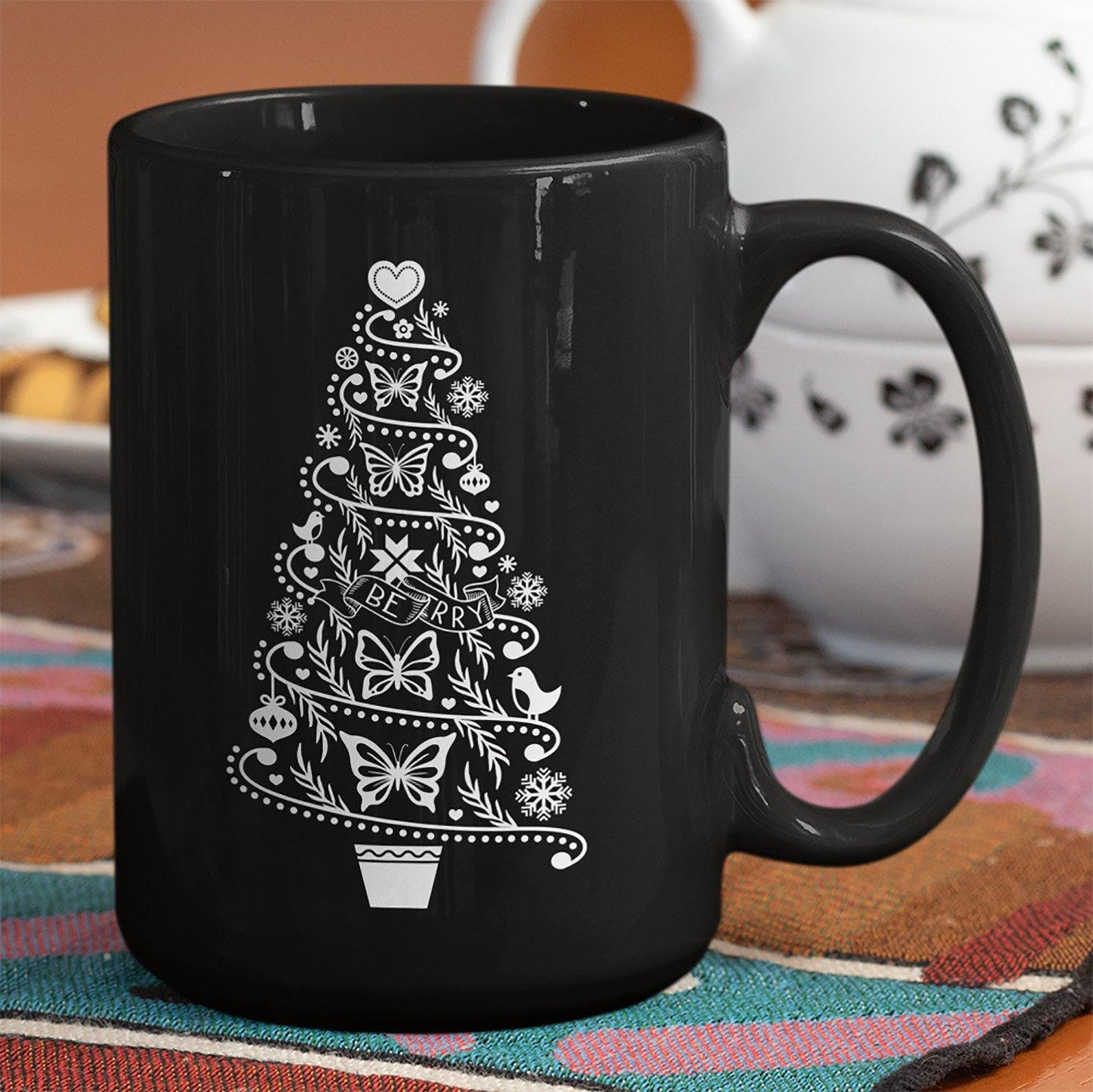 Hygge Christmas Tree Coffee Mug • Cottagecore Cozy Vibes Holiday Mug Drinkware CustomCat 