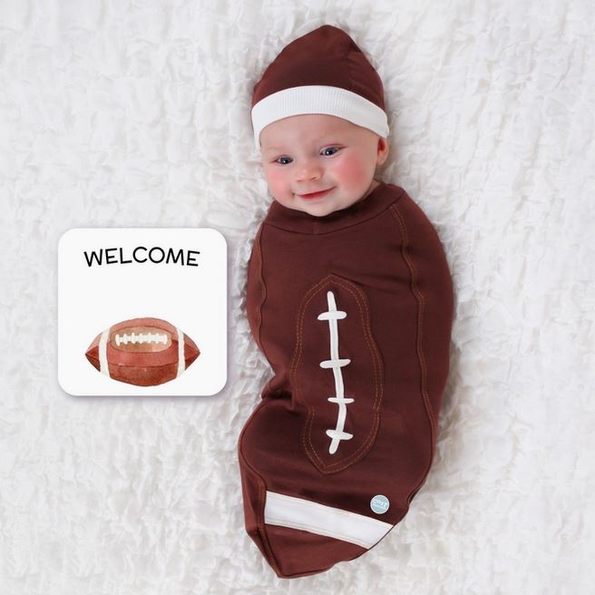 Newborn Baby Boy Costume • Football Infant Swaddle Blanket Salmon Olive 
