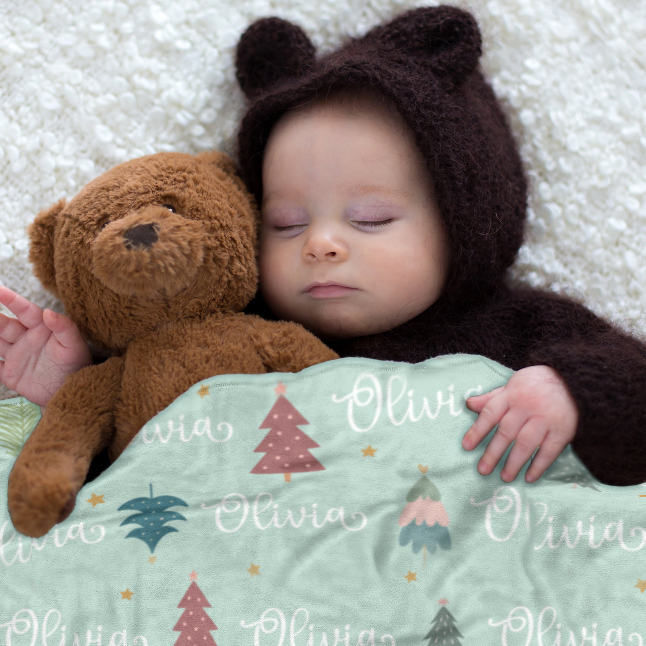 Customizeable Boho Christmas Baby Blanket • Minky Fleece Salmon Olive 30" x 40" Baby 