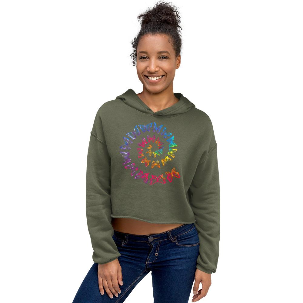 Butterfly Crop Top Hoodie Tie Dye Crop Top Salmon Olive