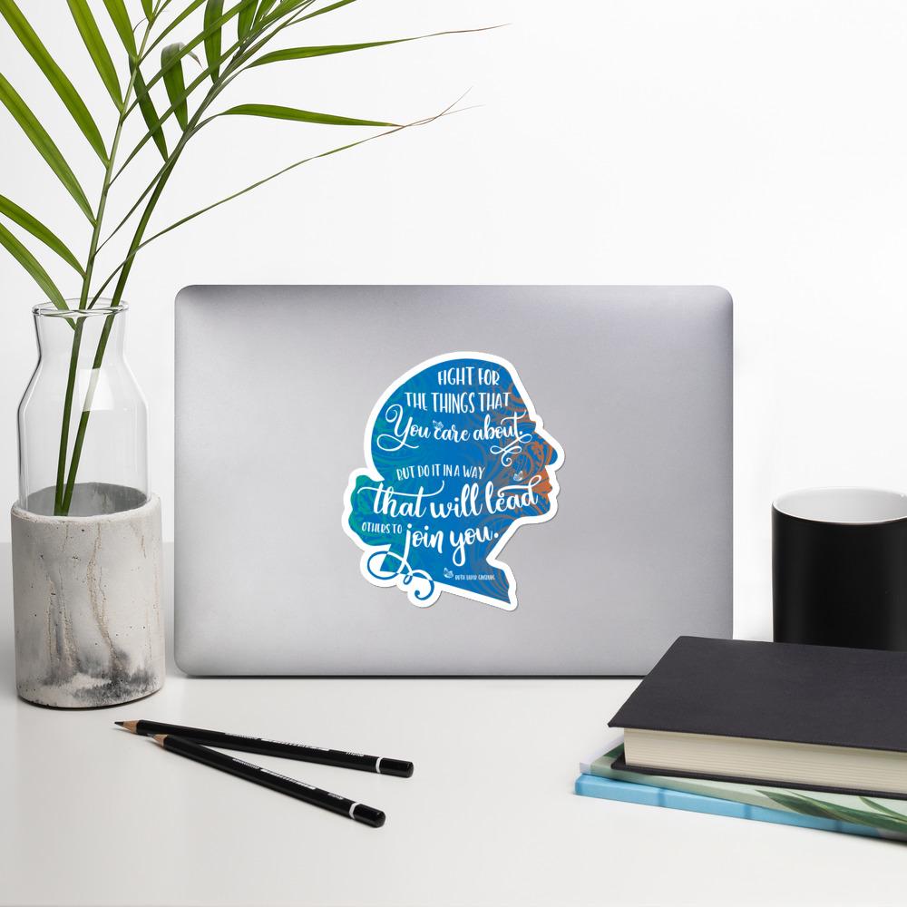 RBG Blue Sticker Silhoutte with Quote Salmon Olive 