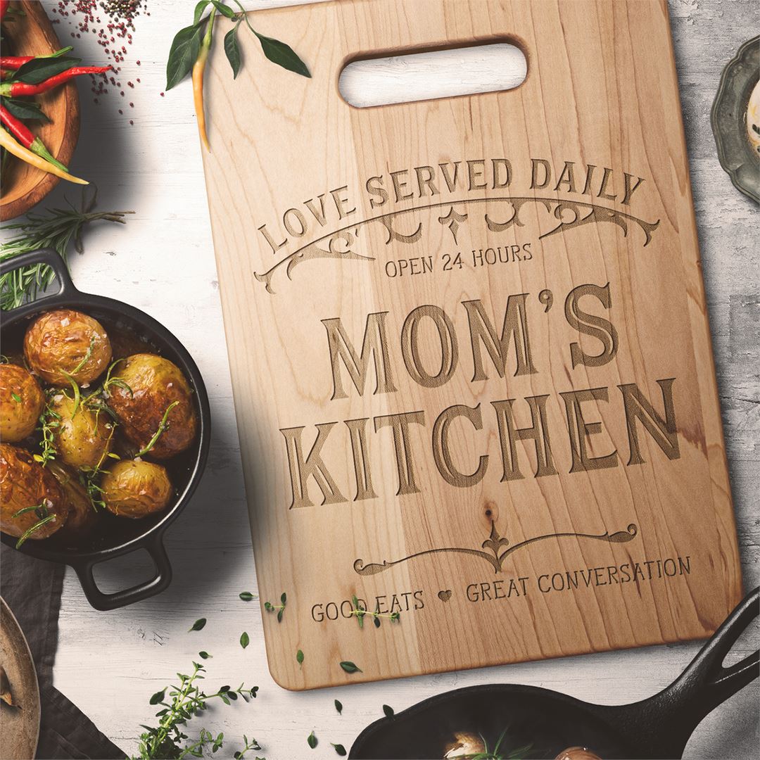 Mom's Kitchen • Love Served Daily Maple Cutting Board Salmon Olive 