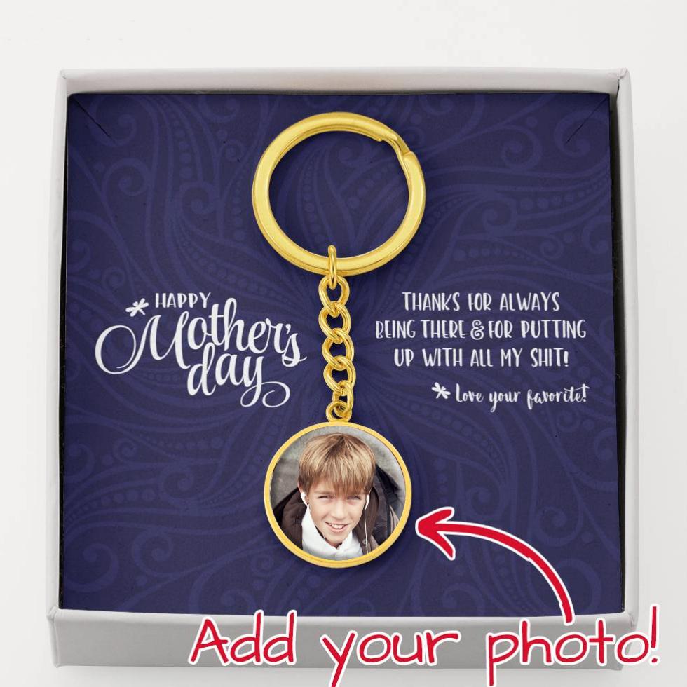 Mother's Day Customizable Key Ring • Add Your Own Photo Jewelry ShineOn Fulfillment Luxury Keychain (Gold Color) No 