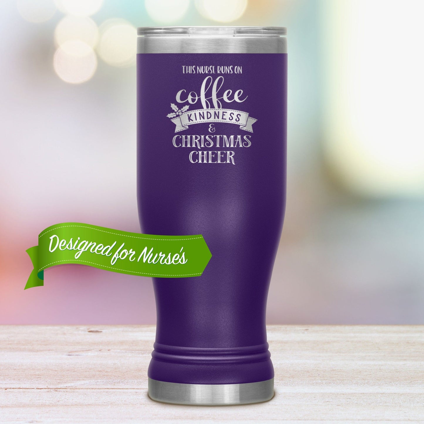 Nurse Coffee Tumbler • This Nurse Runs on Coffee, Kindness & Christmas Cheer Tumblers teelaunch Purple 